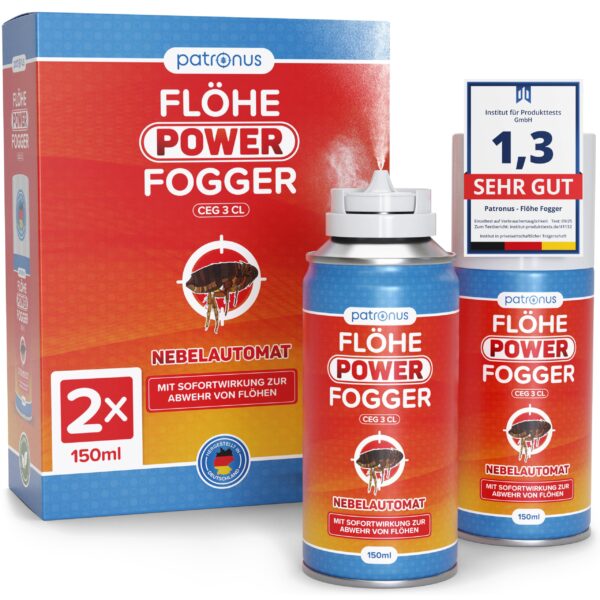 Patronus Flöhe Power Fogger 2x150ml – Sofortwirksamer Flohvernebler für die Wohnung