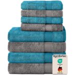Komfortec 8er Handtücher Set – 100% Baumwolle Frottee, 4 Badetücher & 4 Handtücher