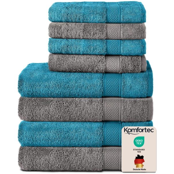 Komfortec 8er Handtücher Set – 100% Baumwolle Frottee, 4 Badetücher & 4 Handtücher