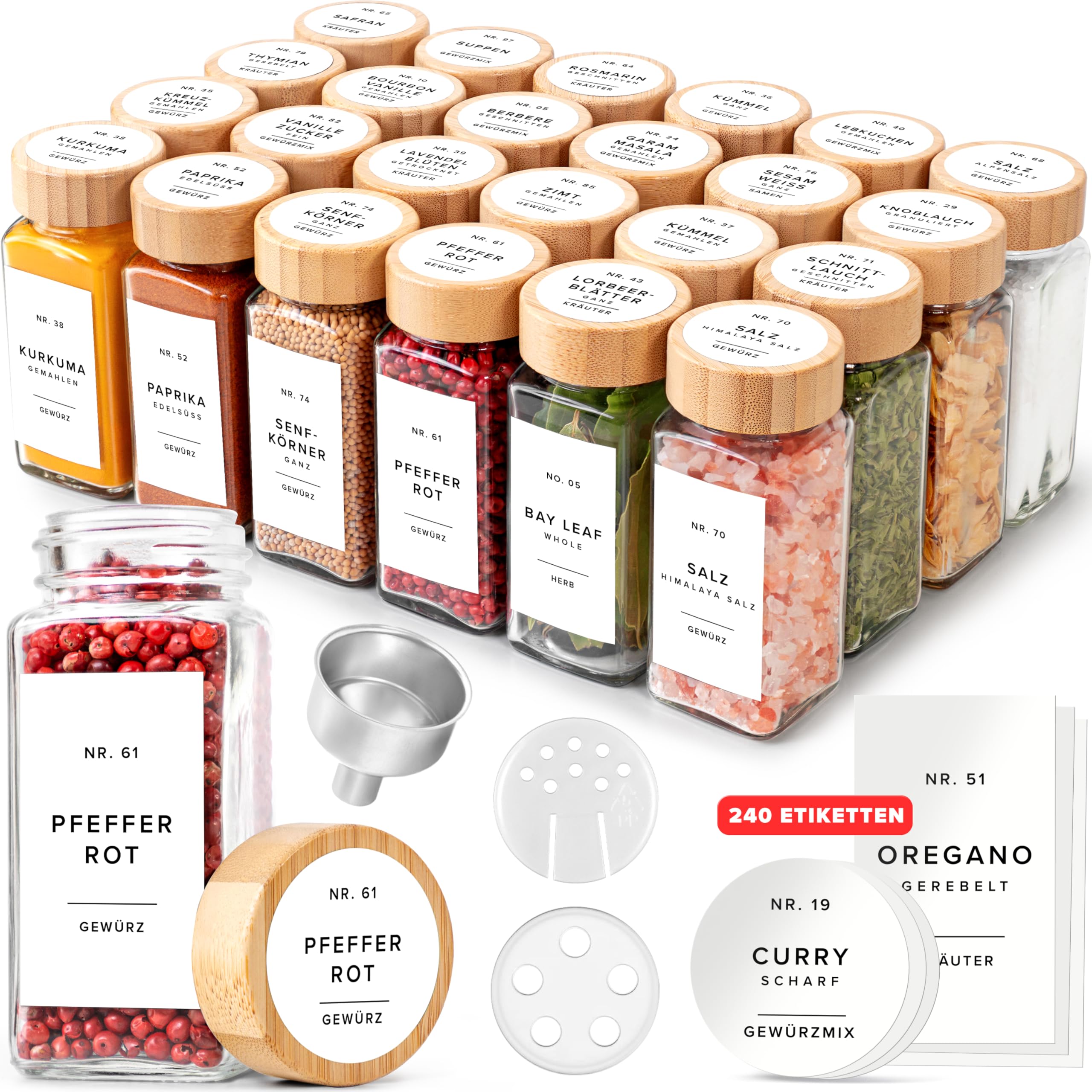 91HLP5GdLCL._SY2560_.jpg EDELHAUS Gewürzgläser Set 24er mit Bambusdeckel – Komplette Gewürzorganisation für die Küche – Bild 1