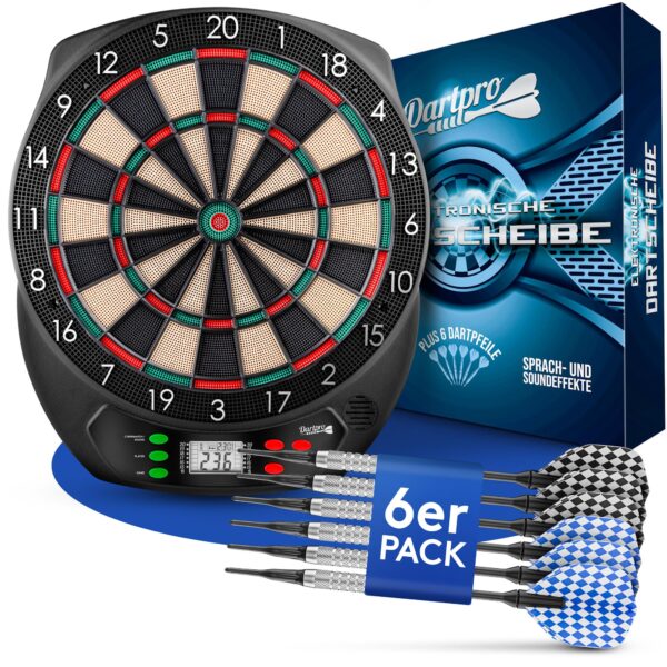 DartPro Elektronische Dartscheibe Profi – 65 Spiele, 8 Spieler, Kabellos & LED-Display