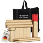 Kubb Wikinger Spiel aus Gummibaumholz – Premium Holzspiel mit Tragetasche für 2-12 Spieler