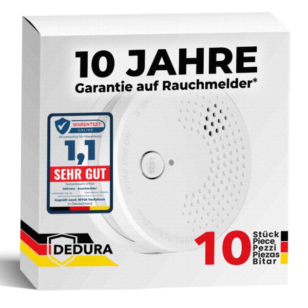 dedura Rauchmelder 10er Set – 10 Jahre Garantie & DIN EN14604 zertifiziert