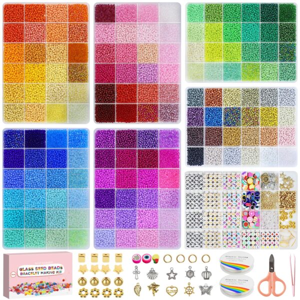 Dazhqp Perlenset 45000 Perlen mit 144 Farben – DIY Armbandset für Kinder & Erwachsene