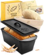 KRUSTENZAUBER Brotbackform 28cm mit Deckel & Gärkorb – Gusseisen Brottopf