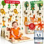 Mallie® Krabbelmatte Baby 180x150 cm – Faltbar mit Tragetasche & doppelseitiges Design