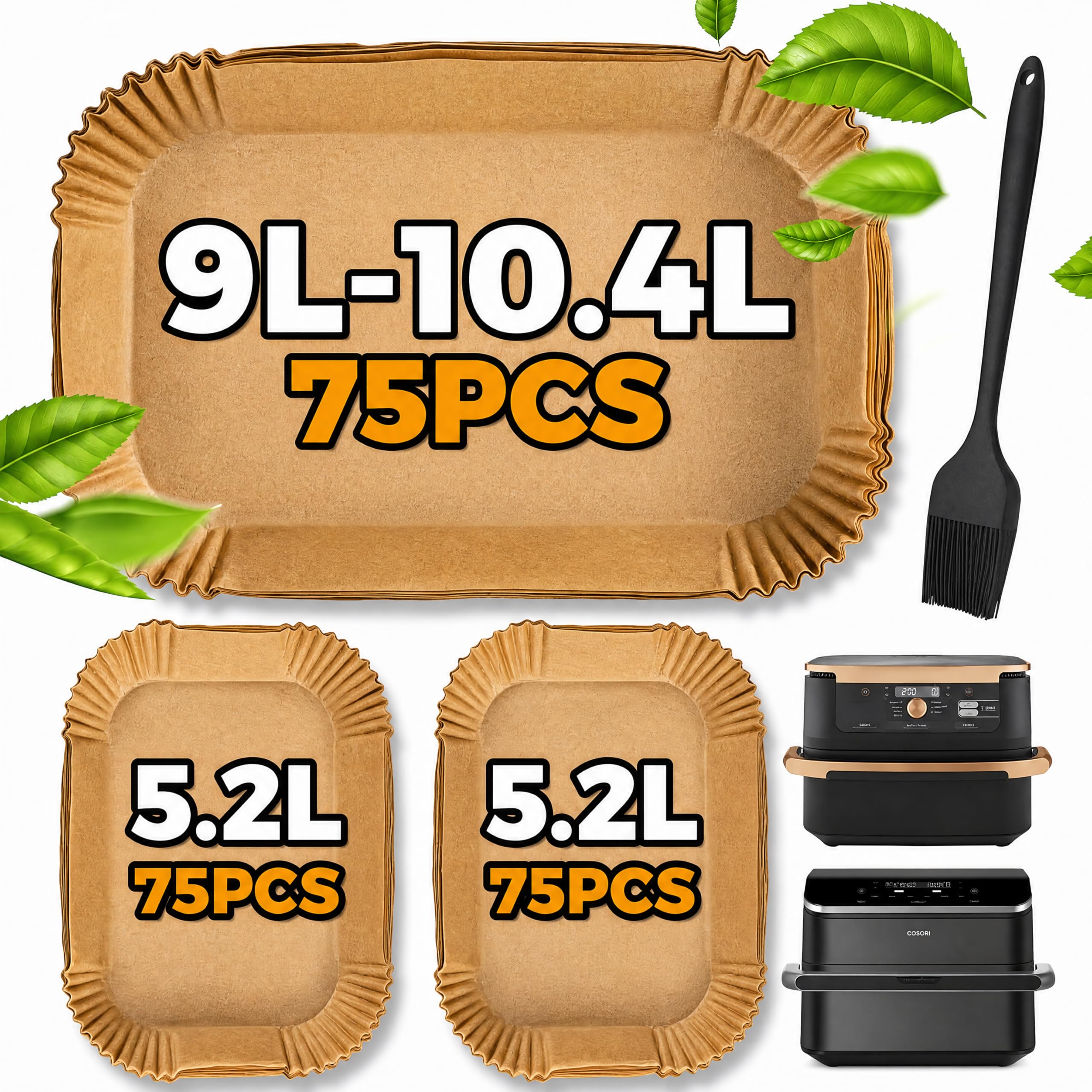 91X0xmZ7u-L._SY2560_.jpg Pietuley 225er Backpapier-Set für Ninja AF500EU & Cosori – Heissluftfritteuse Zubehör – Bild 1