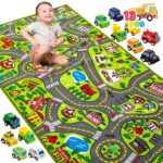 JOYIN Spielteppich 80x150 cm mit 12 Autos – Lernspielzeug für Kinder & Kleinkinder