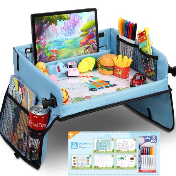 COOLJOY Kinder Reisetablett mit Whiteboard & Stauraum – Autositz Beschäftigung ab 3 Jahren