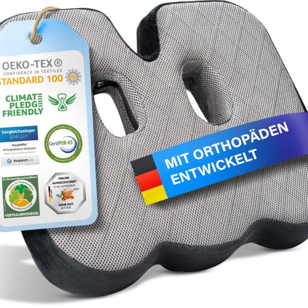 Healthfix® Orthopädisches Sitzkissen Medium – Ergonomischer Sitzkomfort mit Memory Foam für Büro & Homeoffice