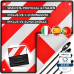 ATHELON 3in1 Warntafel Italien, Spanien & Portugal – Reflektierendes Warnschild mit Spanngurten