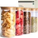KIVY Vorratsgläser 4x 1200ml mit Bambusdeckel – Luftdichte Glas-Aufbewahrung für Küche