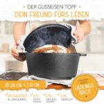 KRUSTENZAUBER 26cm Gusseisen Brottopf mit Gärkorb – Komplettes Brotbackset – Bild 5
