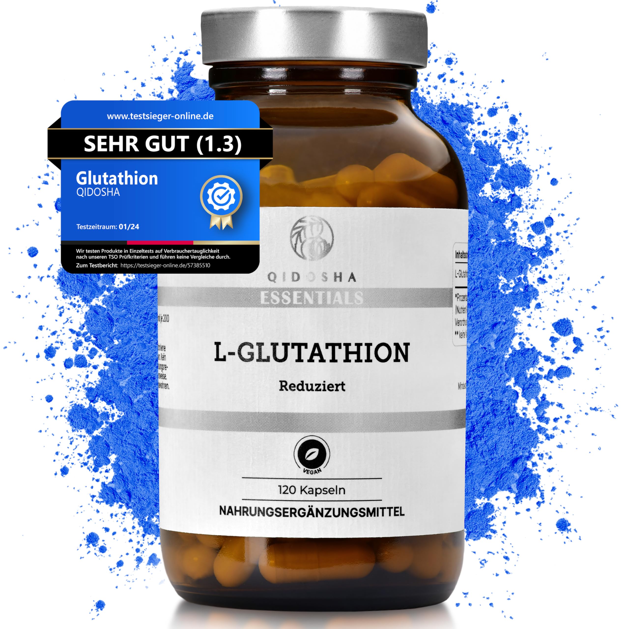 91tfSHqNPtL._SY2560_.jpg QIDOSHA L-Glutathion 500 mg – hochdosiert & reduziert, 120 vegane Kapseln – Bild 1