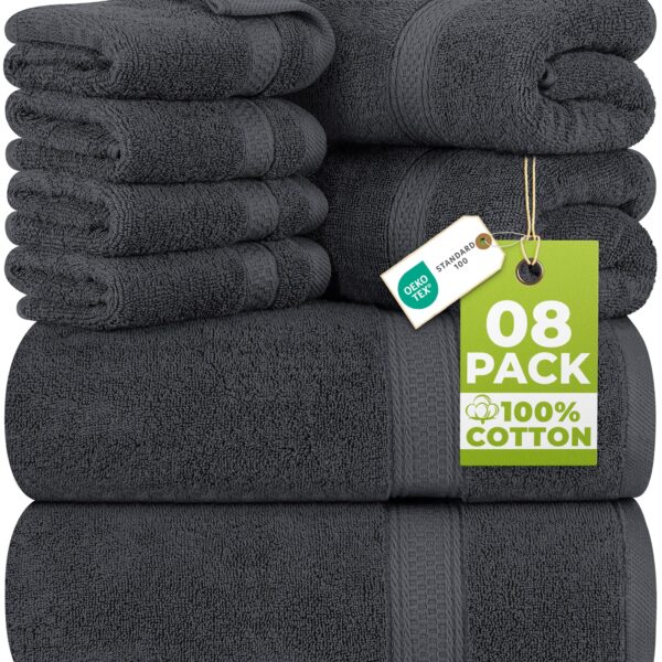Utopia Towels 8er Set – Premium Baumwolle Handtücher mit Aufhänger Grau