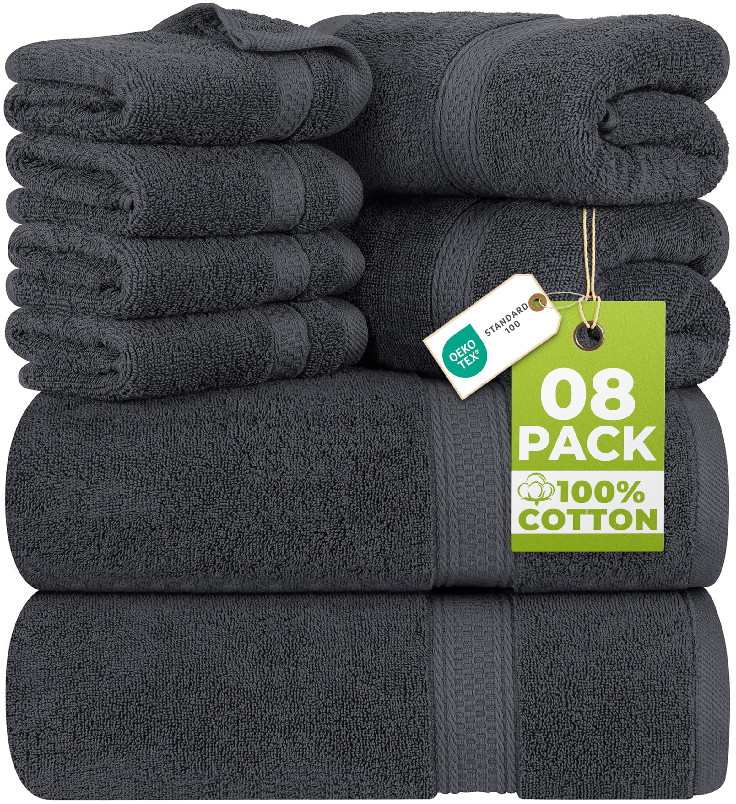 91xpBpKYs8L._SY2560_.jpg Utopia Towels 8er Set – Premium Baumwolle Handtücher mit Aufhänger Grau – Bild 1
