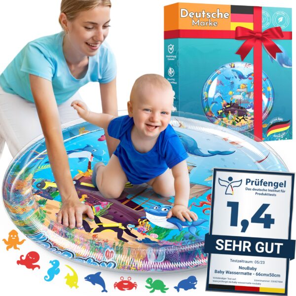 NouBaby® Wassermatte Baby XXL – BPA-frei Spielmatte für Bauchzeit ab 3 Monaten