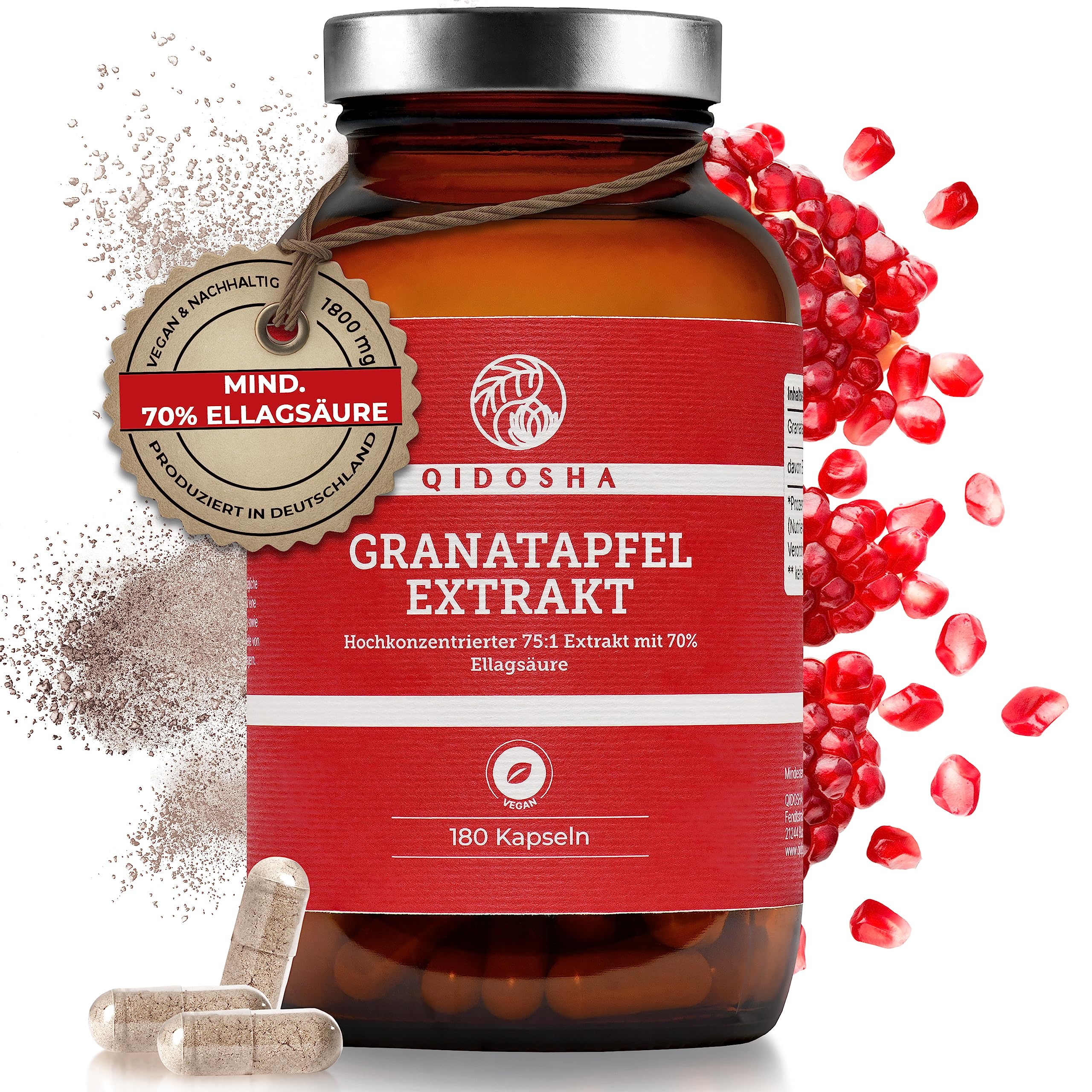 A1jZgn6mXjL._SY2560_.jpg QIDOSHA Granatapfel Extrakt Kapseln hochdosiert – 70% Ellagsäure, 180 Stk, deutsche Fertigung – Bild 1