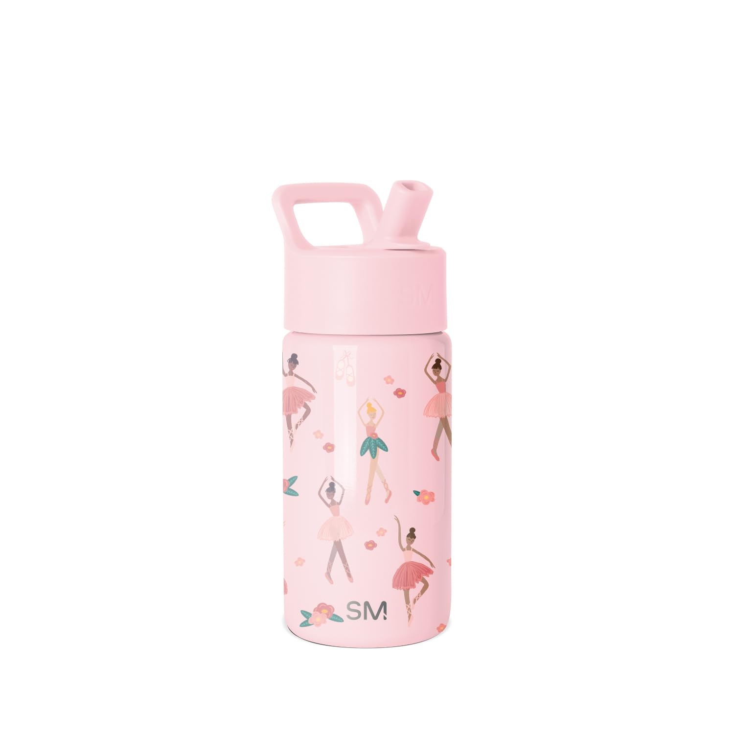 Simple Modern Summit Kindertrinkflasche 415ml mit Strohhalm – Isolierte Edelstahl-Trinkflasche Pink Ballerina