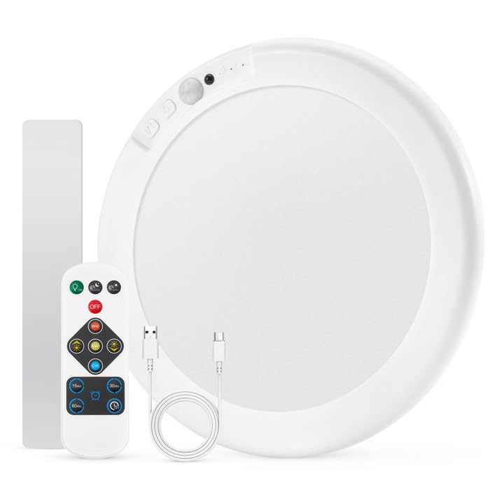 BOJIM Akku-Deckenleuchte mit Bewegungsmelder – USB-Aufladbar, Fernbedienung, IP44