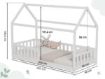 ecomi® Kinderbett 90x200 Hausbett – Bodenbett mit Rausfallschutz & Lattenrost Kiefer Weiß – Bild 2