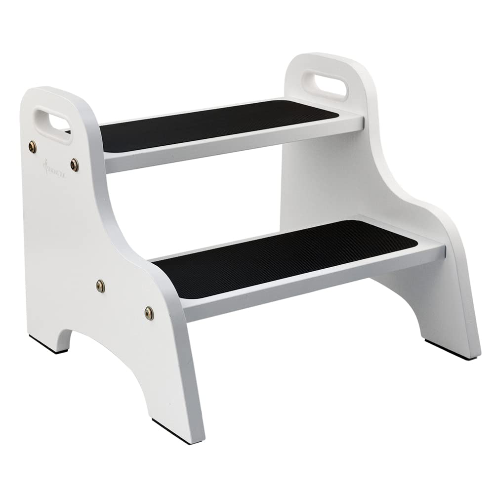 StrongTek 2-Stufen Tritthocker Holz mit Griffen – 150 kg Belastbarkeit für Kinder