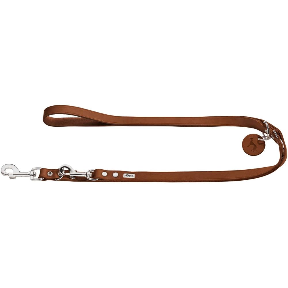 HUNTER Hundeführleine aus Leder 20/200 cm – 3-fach verstellbar, cognac, Made in Germany
