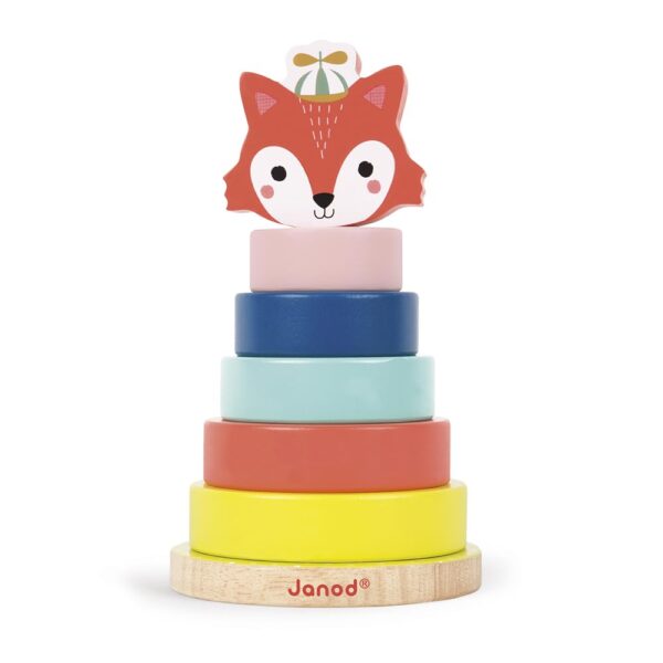 Janod Baby Forest Holz-Stapelspiel Fuchs – Motorische Entwicklung für Kleinkinder ab 1 Jahr