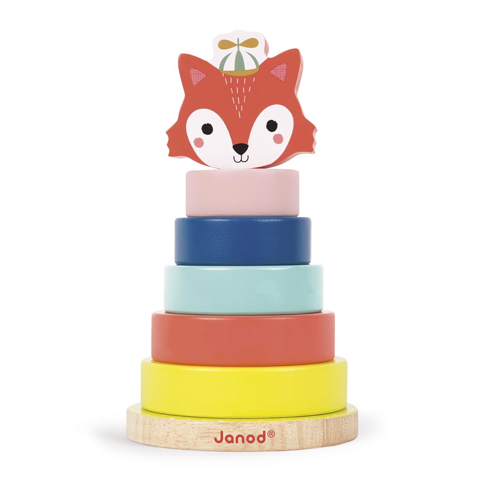 Janod Baby Forest Holz-Stapelspiel Fuchs – Motorische Entwicklung für Kleinkinder ab 1 Jahr