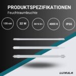 LUXULA LED Feuchtraumleuchte 120 cm, 32W, 3680 lm – Robuste Deckenleuchte für Werkstatt & Keller – Bild 3