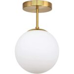 Ø20cm Vintage Deckenlampe Gold mit mattweißem Glaskugel – IP44 Badlampe, LED inkl. – Bild 8