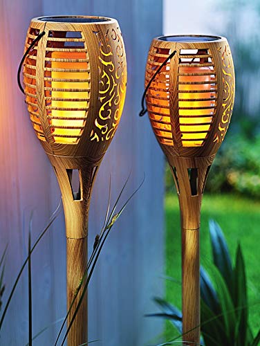SONNENKERZE Solar-Gartenstecker Flame 2er-Set – Flammen-Effekt Gartenleuchte mit 3in1 Funktion