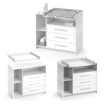 Vicco Wickelkommode Oskar 113x100 cm Weiss – Wickeltisch mit 3 Schubladen & abnehmbarem Aufsatz – Bild 8