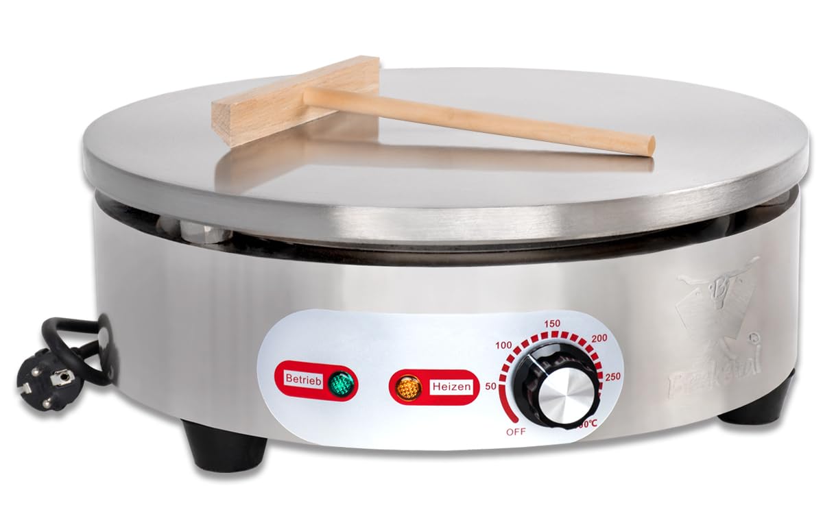 Beeketal BC40-1R Profi Crepes Maker – 400 mm Gusseisen Platte, 50-300 °C, Edelstahl