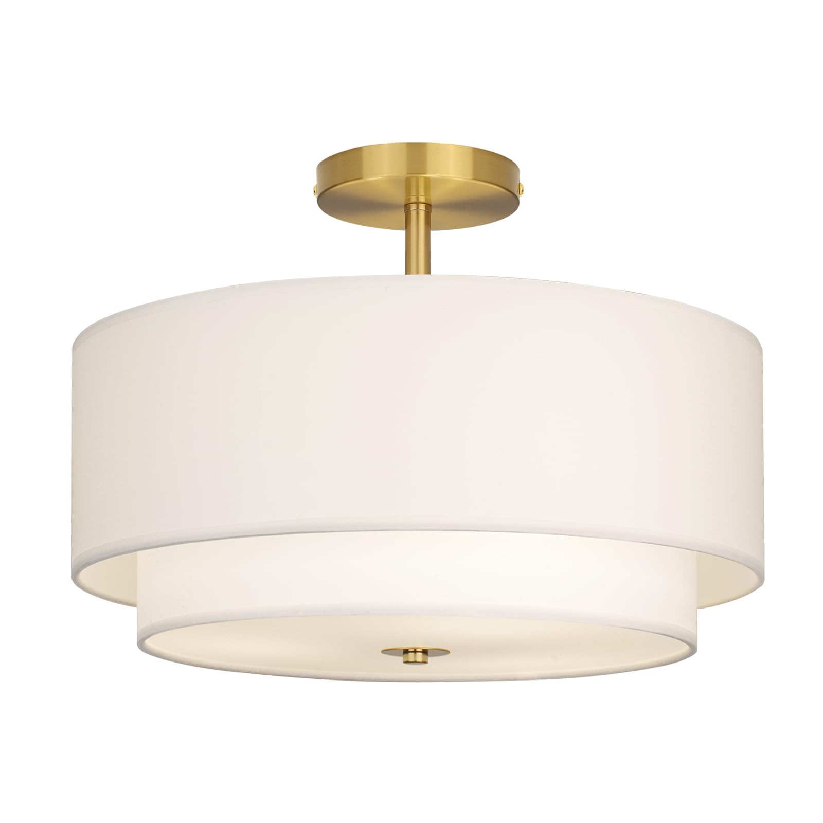 CALOKES Deckenlampe Ø40 cm Weiß mit Goldenem Rahmen – Dimmbar, 3×E27, Modernes Design