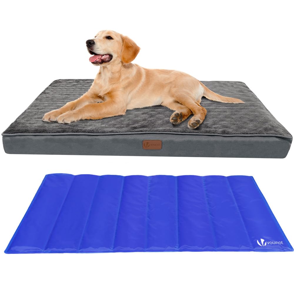 VOUNOT Orthopädisches Hundebett 115x81 cm mit abnehmbarer Kühlmatte – 2in1 Komfortsystem für grosse Hunde