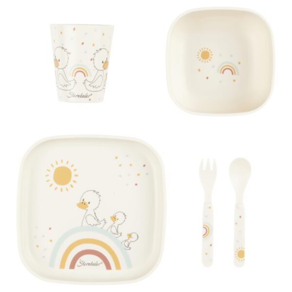 Sterntaler Geschirrset Ente Edda Lou – 5er Kindergeschirr Set in ecru für Jungen & Mädchen