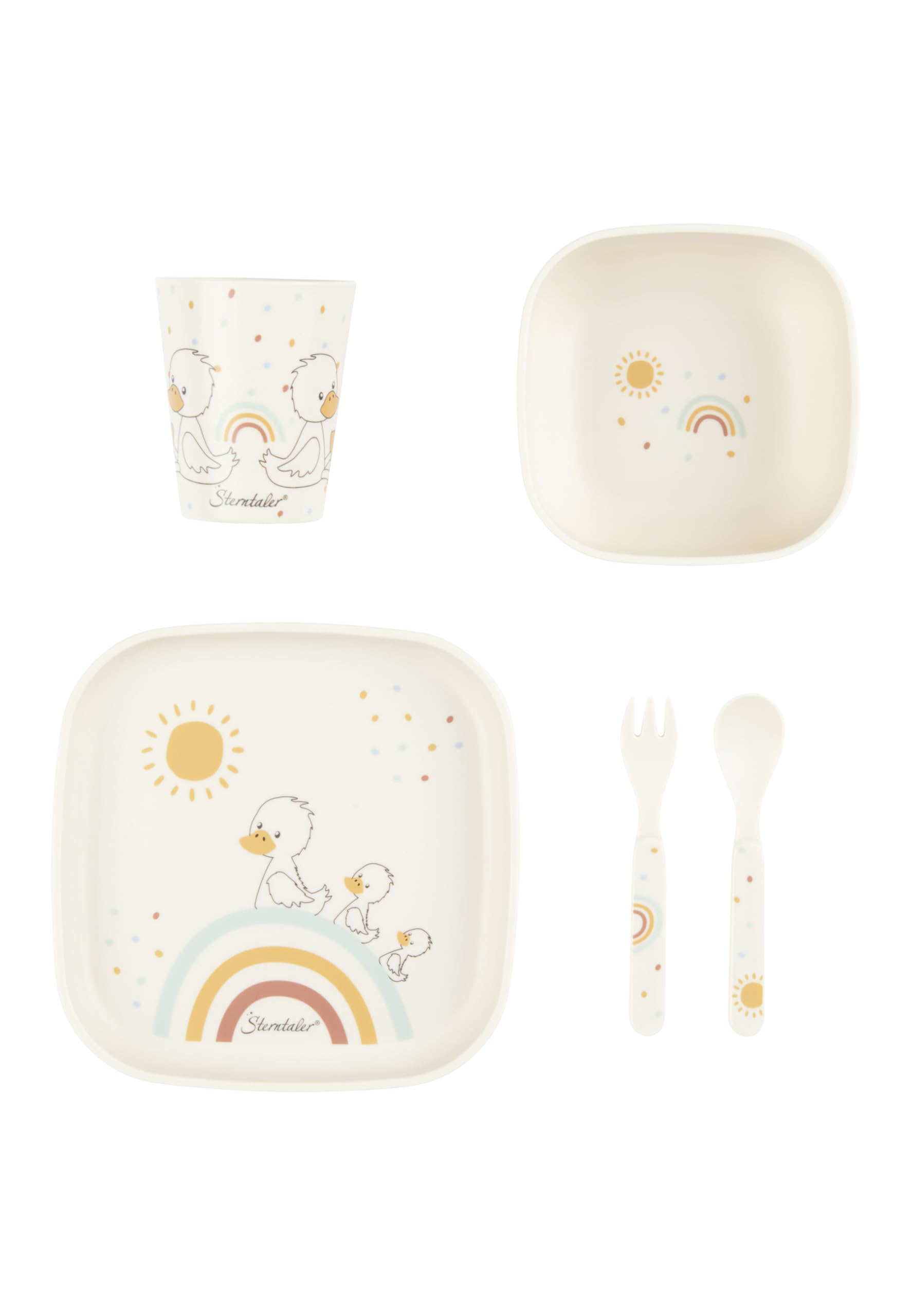 Sterntaler Geschirrset Ente Edda Lou – 5er Kindergeschirr Set in ecru für Jungen & Mädchen