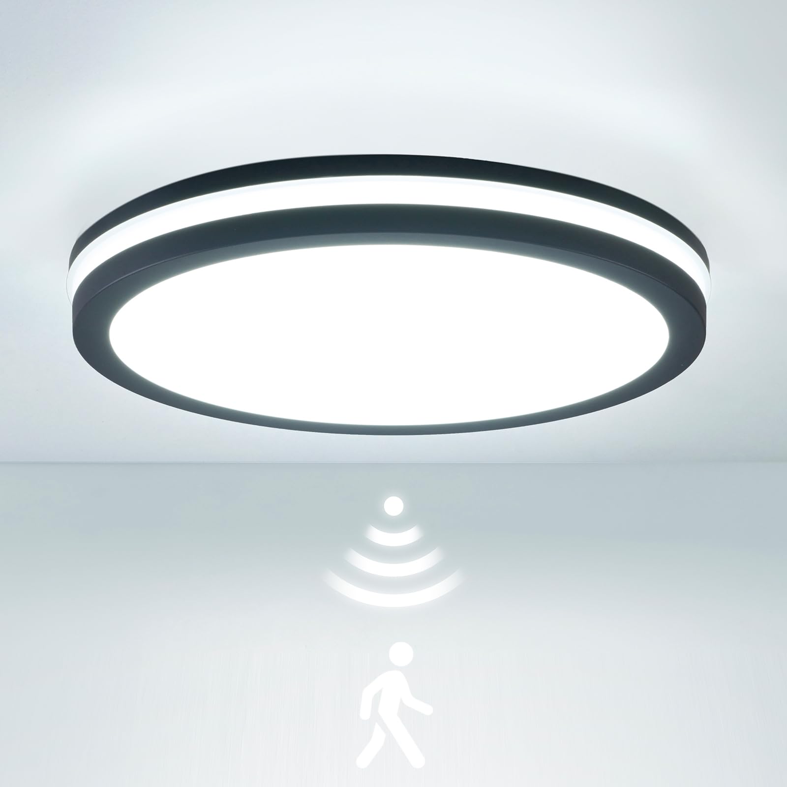 LEZOE LED Deckenleuchte Ø26cm mit Radar Bewegungsmelder IP65 – 4500lm Feuchtraumlampe