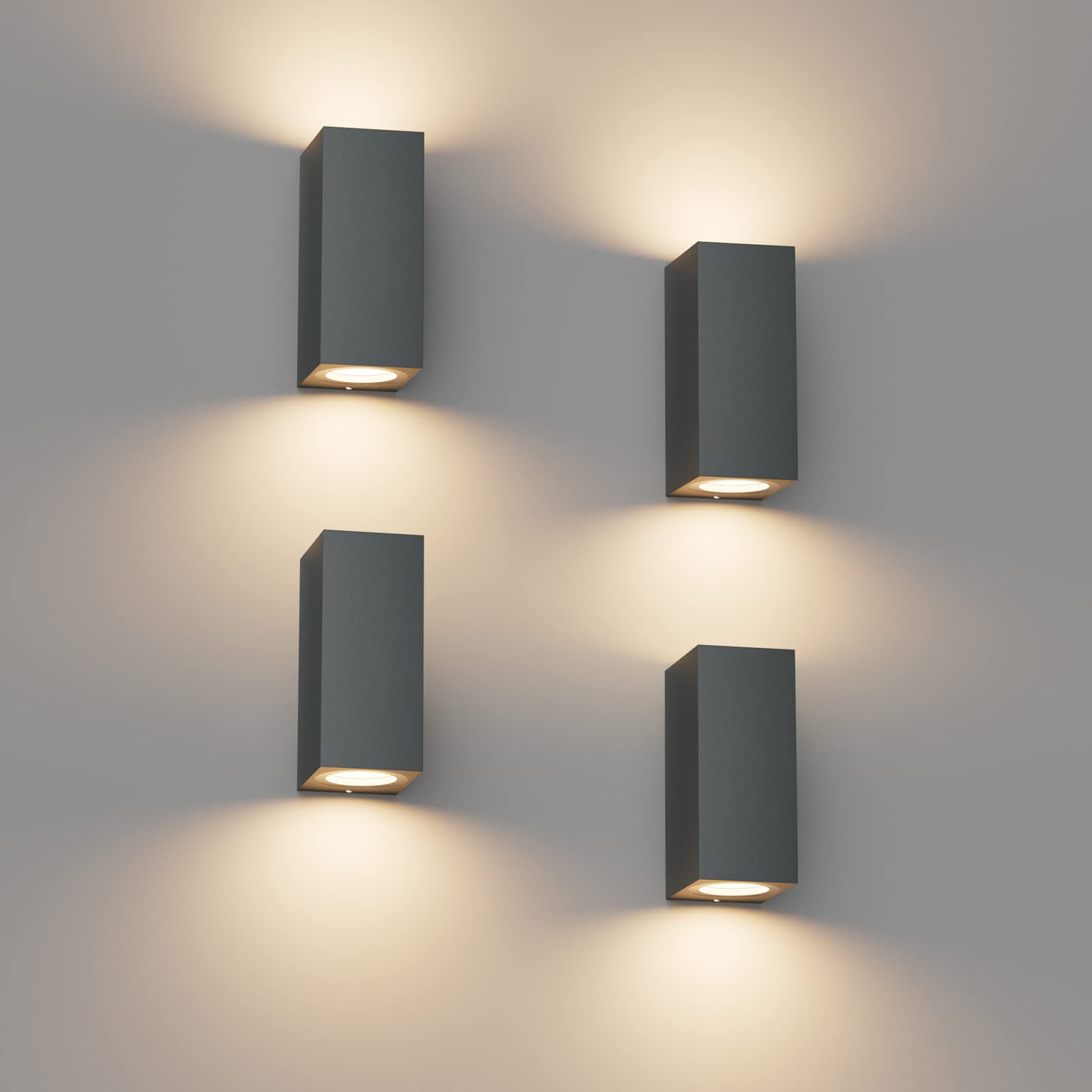 Klighten 4er-Set GU10 Wandleuchte Anthrazit – IP65 Aussenleuchte für Innen & Aussen