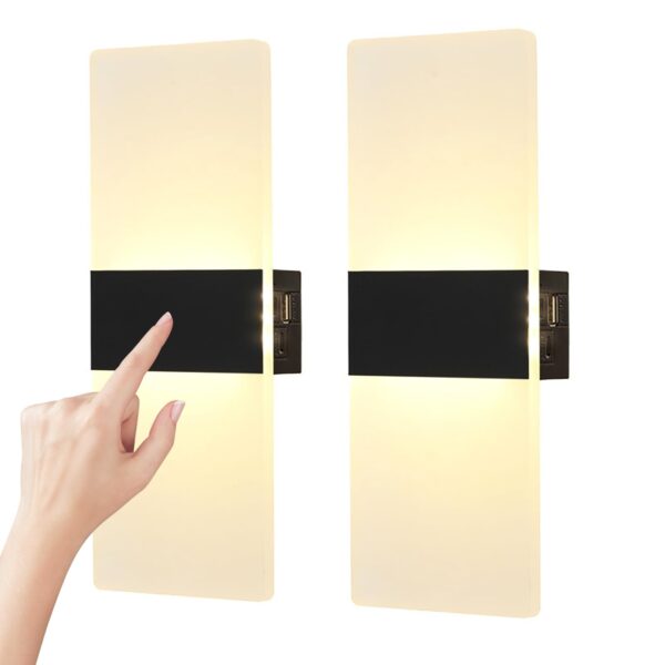 VOMI Akku-Wandleuchten 2er-Set, Touch Dimmbar 3000K – Kabellose Beleuchtung mit USB-Ladefunktion