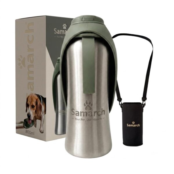 SAMARCH Hunde Trinkflaschen Set 800ml – Edelstahl Wasserflasche mit Silikon Napf & Tasche