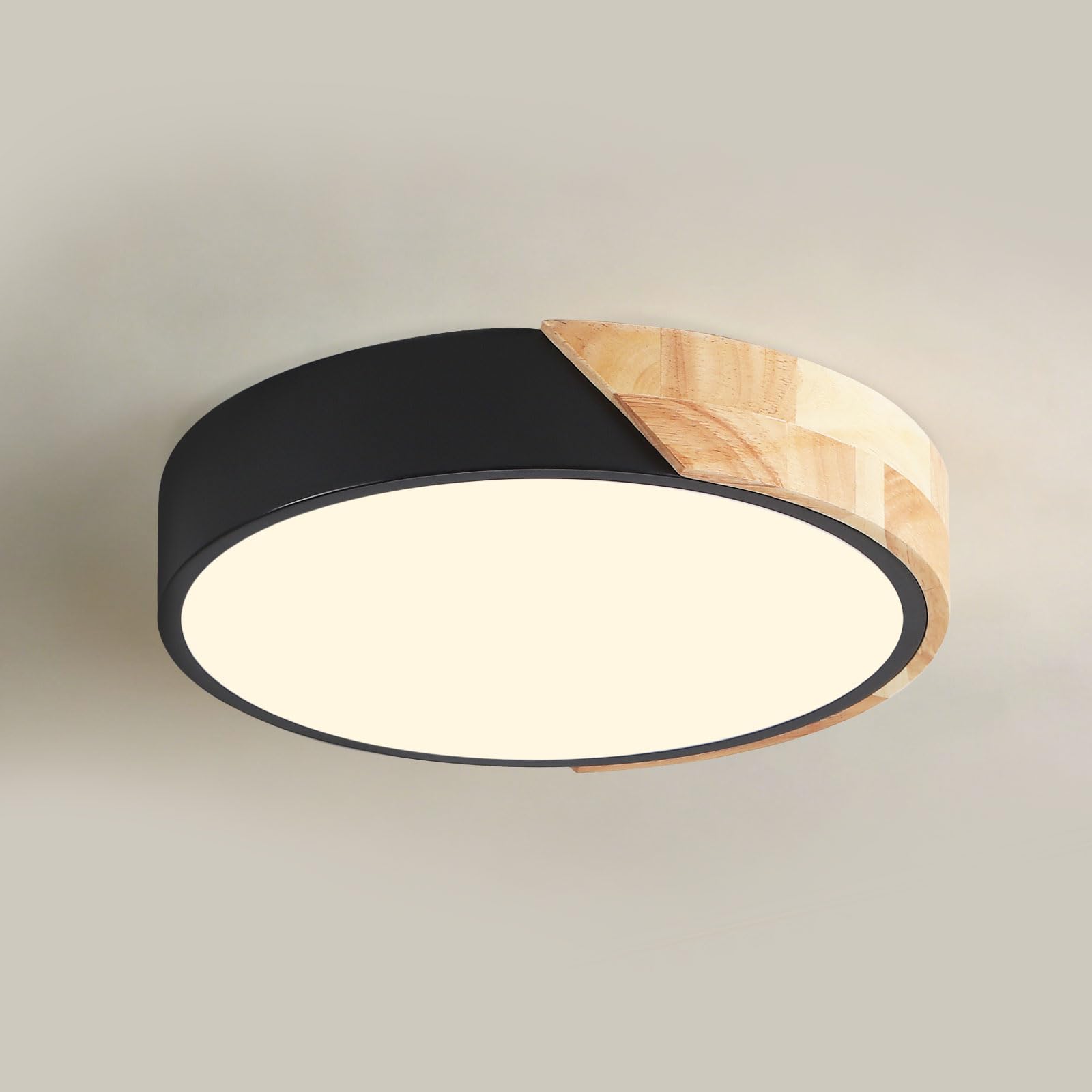 MELAYR Holz LED Deckenlampe 25W 3000K – Moderne Deckenleuchte Ø32cm für alle Räume