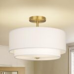 CALOKES Deckenlampe Ø40 cm Weiß mit Goldenem Rahmen – Dimmbar, 3×E27, Modernes Design – Bild 8