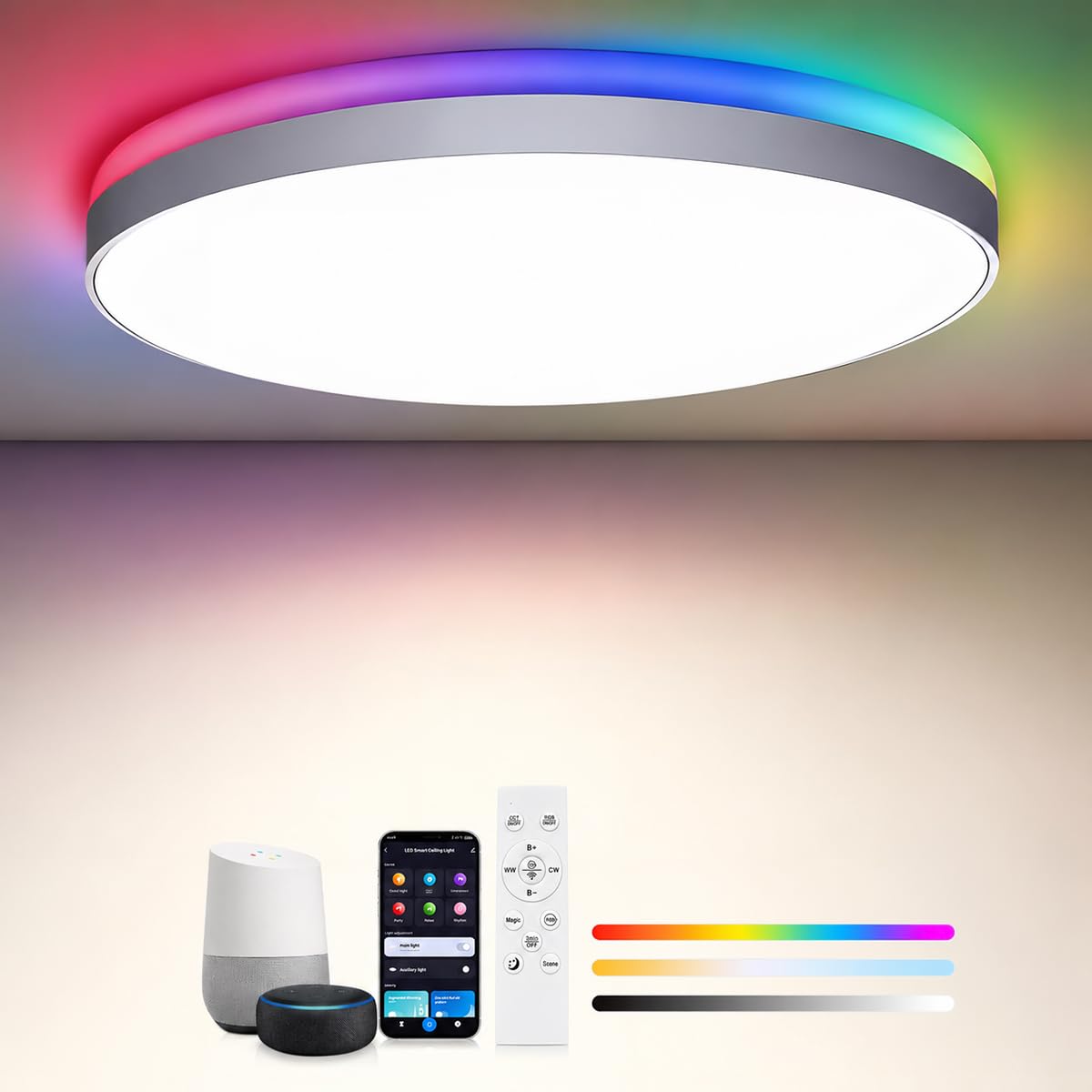 Yesenlight Smarte Deckenlampe 46W 4600lm – RGBIC & CCT 3000K-6500K mit Sprachsteuerung