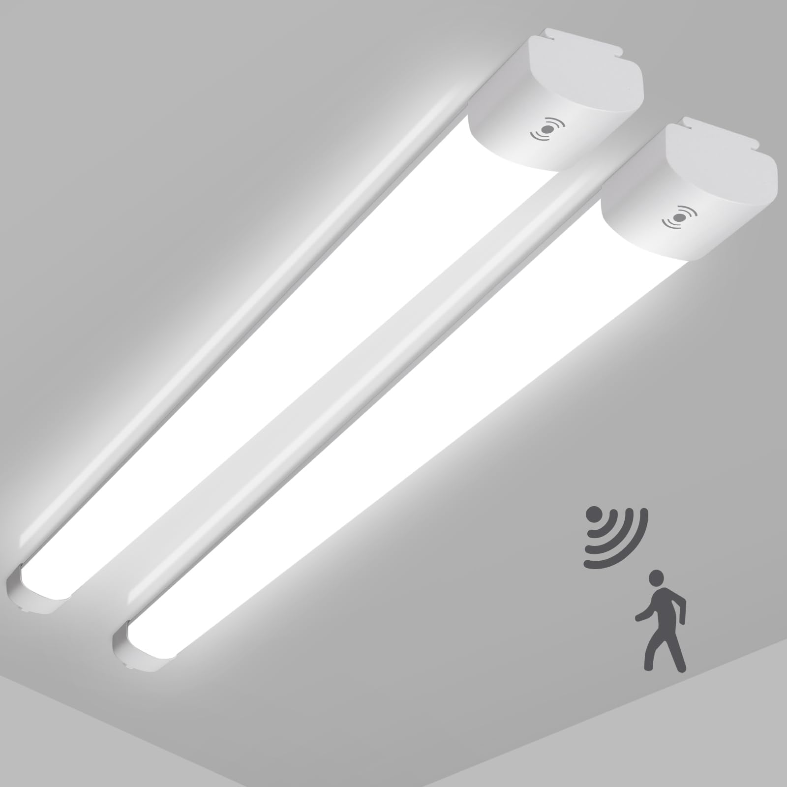 LEOEU 2er Set 45W LED Feuchtraumleuchte mit Bewegungsmelder – 4950 Lumen IP65