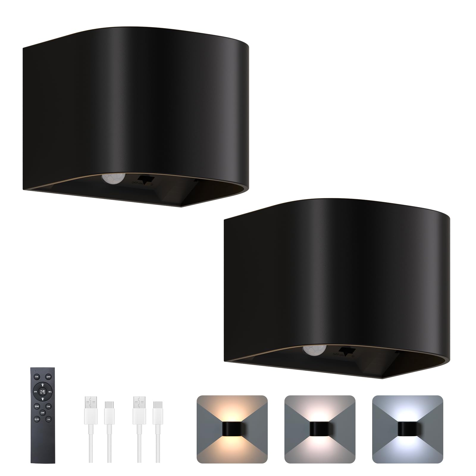2er-Set JVURICE Akku-Wandlampe mit Bewegungssensor & Fernbedienung – 5000 mAh, 14h Laufzeit