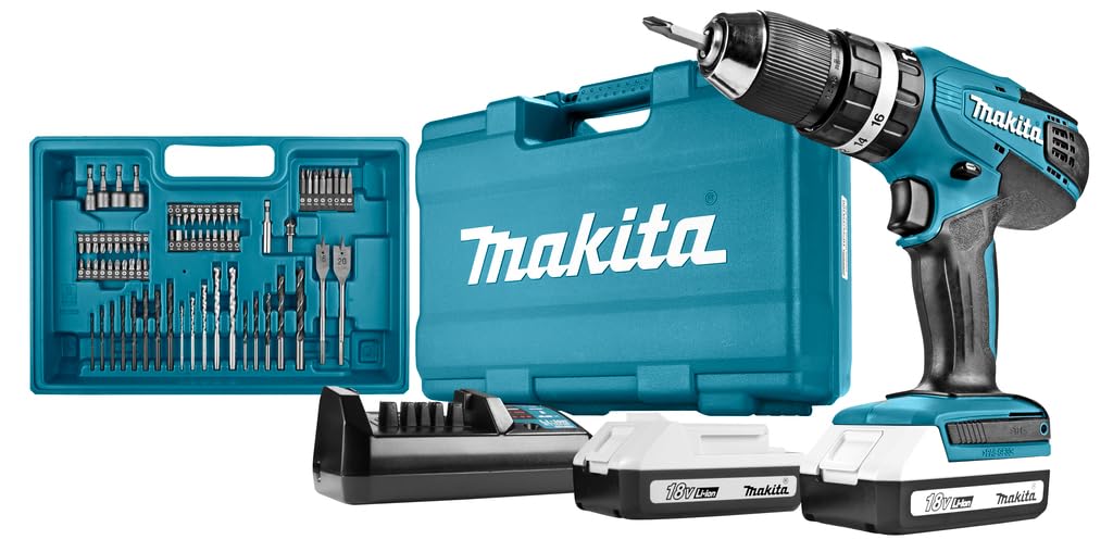 Makita HP457DWE10 Akku-Schlagbohrschrauber 2-Gang mit 74-tlg. Zubehör-Set