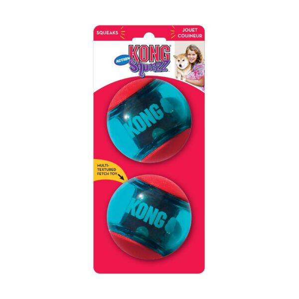 KONG Squeezz Action Ball Rot – Interaktives Apportierspielzeug für grosse Hunde