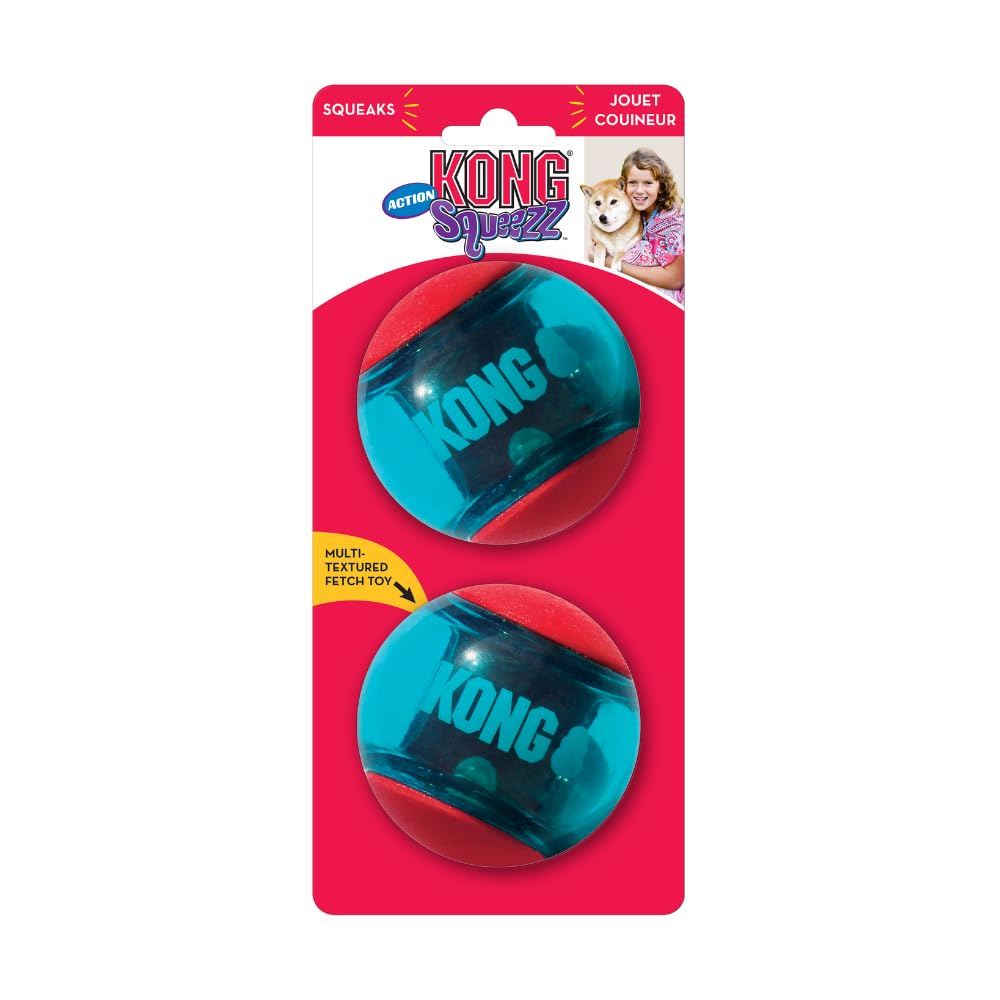 KONG Squeezz Action Ball Rot – Interaktives Apportierspielzeug für grosse Hunde